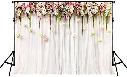 Little Lucky 20x10ft Wedding Photography Backdrops White Curtain Wedding Party Background Pink Flower Backdrop for Photographer Children Birthday Photo Studio Prop 6X3m