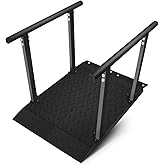 4'L x 33''W Heavy Duty Portable Wheelchair Ramp with Rubber Handrails | Handicap Ramp with Adjustable Flap, Folding Threshold Ramp for Home Steps Curbs, Anti-slip base 900 Lbs Capacity
