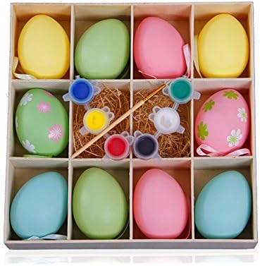 Gu Man Tang GMT 10pcs Plastic Eggs Easter Decorations Hanging Ornaments with Brush &amp; Watercolor Paint