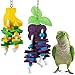 MEWTOGO 2 Pack Natural Wood Block Parrot Chew Toys- Grape&Banana Shaped Hanging Cage Chewing Foraging Toy for Eclectus Budgies Parakeet Cockatiel Conure Lovebirds Small&Medium Birds