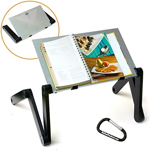 QuickLIFT Cookbook and Tablet Holder Portable Stand Easel with Easy Set-Up &amp; Adjustable Angle for Mounting on Kitchen Counter. Includes Carabiner