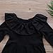 Infant Baby Girls Lovely Button Up Romper Lotus Leaf Collar Bodysuit Outfit Black Long Sleeve Basic Coveralls (3-9M, Black)