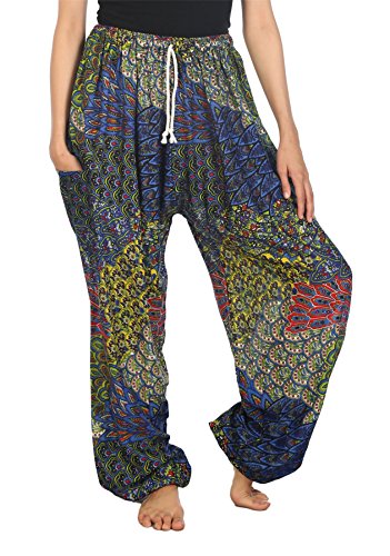 LOFBAZ Harem Pants for Women Yoga Boho Sweatpants Womens Bohemian Hippie Clothing Palazzo Beach Clothes Casual Pajama Peacock 1 Blue B XXX-Large at Amazon