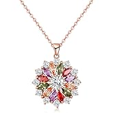 NewZenro Colorful Snowflake CZ Christmas Pendant Necklace for Women Dainty Rose Gold Plated Austrian Crystal Flower Choker Necklaces Adjustable Chain Fashion Jewelry for Party Xmas 18"