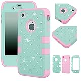 Majesticase® iPhone 4/4S Case - 3 Layers Diamante Bling Crystals Full Body Hybrid Armor Protection Cover + FREE Stylus in Green/Pink