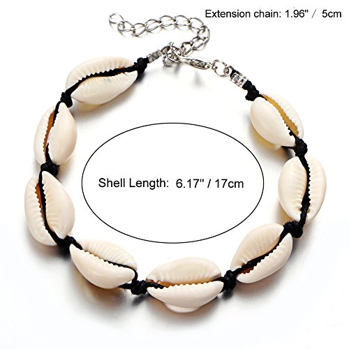 17KM Starfish Turtle Anklets Multi Layered Turquoise Stone Shell Boho Beach Sliver Yogo Charm Anklet for Women (G：Shell A) - Thumbnail 4