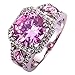 Psiroy Women's 925 Sterling Silver Plated Round Simulated Pink Topaz Halo Anniversary Ring