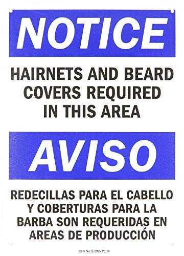 Metal Sign with Sayings Safety Notice Hairnets and Beard Covers Required Black Blue on White Wall Sign Plaque Poster Gardern Sign 8x12 inch