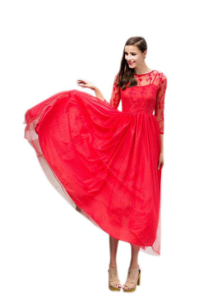 Aurora Bridal Beach Wedding Dress Lace Long Sleeves Bridesmaid Dress Red 12