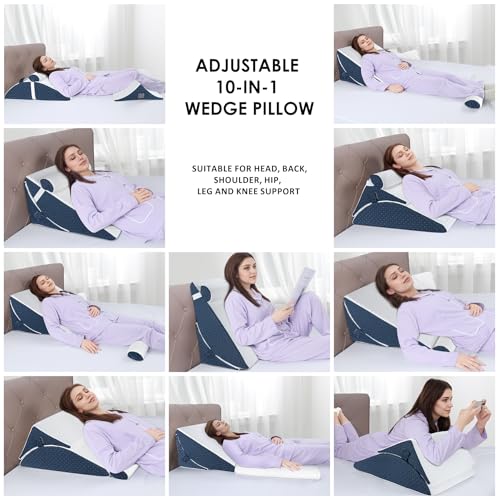 Bed Wedge Pillow for Sleeping, Adjustable 7 &12 Inch Foam Wedge Pillow for Post Surgery, Elevated Triangle Pillow for Acid Reflux, Back Pain Relief, Leg Support，3pack