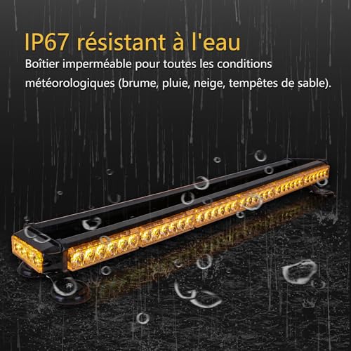 ROUTEKING 95 cm 80 LED Flashing Strobe Light Bar – 12 V/24 V Magnetic LED Beacon for Vehicle Car, Beacon with Magnetic Base (Amber)