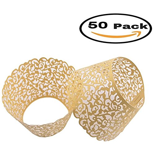 Gold Cupcake Wrappers. KEIVA Pack of 100 Vine Cupcake Holders Filigree