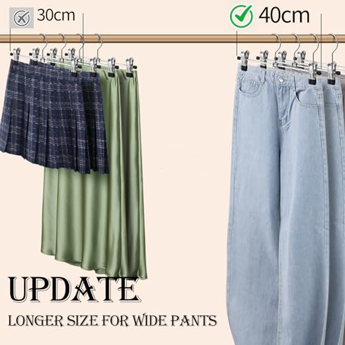 Metal Trouser Hangers, Set of 20, Skirt Hangers, 40 cm Long, Clothes Hangers with Adjustable Clips for Trousers, Socks, Skirts, Space-Saving, 360° Rotating Hooks (20)