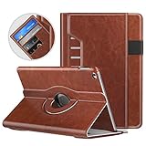 MoKo Case Fit Apple iPad 9.7 Inch 5th/6th Generation 2018/2017（iPad5/iPad6）/ iPad Air/iPad Air 2 Tablet - 360 Degree Rotating Cover Case with Document Card Slots, Auto Wake/Sleep, Brown