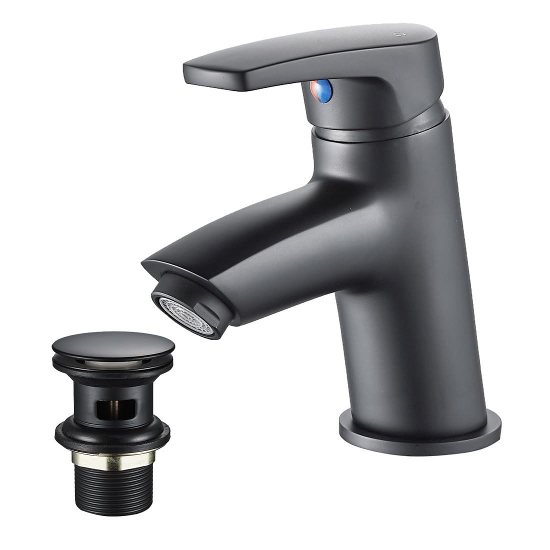Luckyhome Black Basin Mixer Tap with Pop up Waste,Hot and Cold Single Lever Basin Sink Mixer Tap