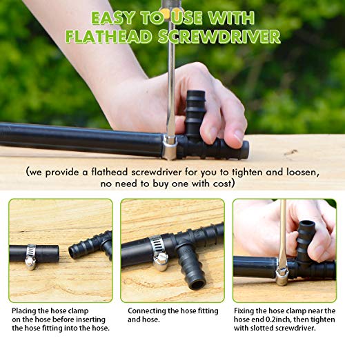 HIRALIY 20 Pcs Drip Irrigation Tubing Hose Clamps 5/8 Inch 304