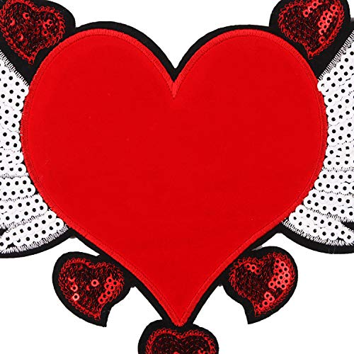 JKJF Large Heart Sequins Patch with Flying Wings Sequins Patch Sew on Patches Embroidered Badge Motif Applique Compatible Clothing Jeans T-Shirt DIY Sewing Apparel Accessories (2 Pieces)