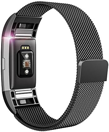 For Fitbit Charge 2 Bands, Mailiya Fully Strong Magnetic Closure Clasp Mesh Loop Milanese Stainless Steel Replacement Wristband for Fitbit Charge 2 HR Smart Fitness Tracker, Space Black, Large