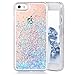 SUPVIN Liquid Phone Case for Girls, Creative Flowing Luxury Bling Glitter Sparkle Diamond Hard Clear Case Compatible for iPhone SE 5 5S(Star: Blue)