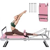Pink Pilates Reformer | Foldable Pilates Reformer Machine for Home w/Resistance | Pilates Bed for All Levels