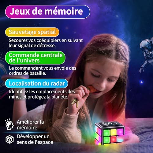 Xinbeiya Rechargeable Game Cube, 15-in-1 Brain Games & Memory & Speed for Children, Birthday Christmas Gifts for Boys and Girls Aged 6-12, French Version (Black)