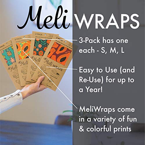 Meli Wraps Beeswax Wraps - Reusable Food Wrap Alternative to Plastic Wrap. Certified Organic Cotton, Naturally Antibacterial. 3-Pack includes sizes (SML) in Kahanu Print