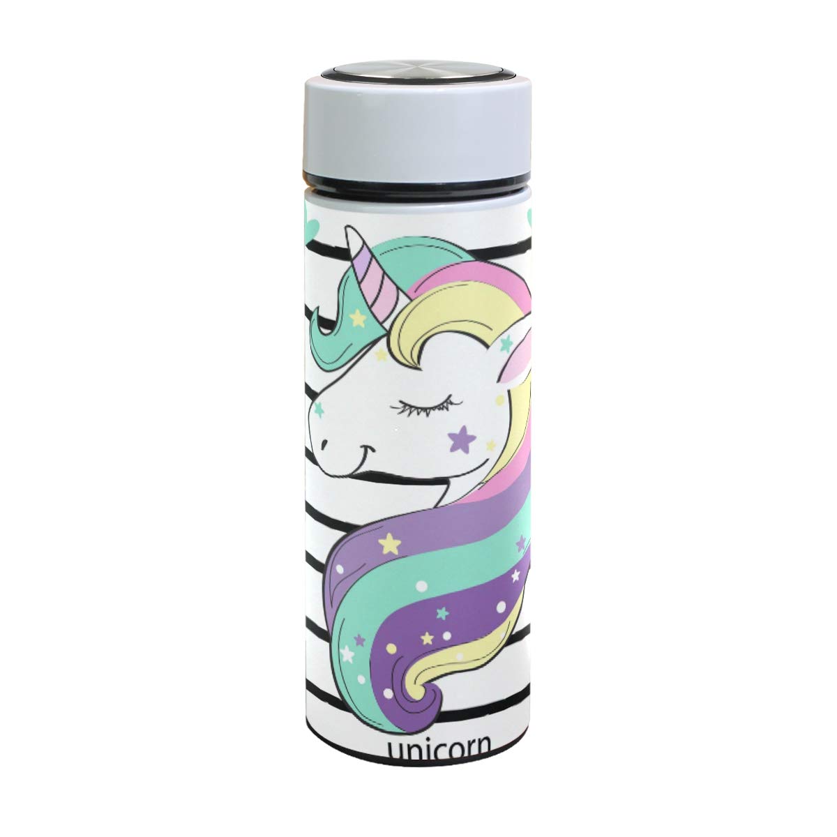 ISAOA Unicorn With Tripe And Leaves Stainless Steel Water Bottle,Double Walled Vacuum Insulated Flask Water Bottle,Leak-Proof for Outdoor Sport Running