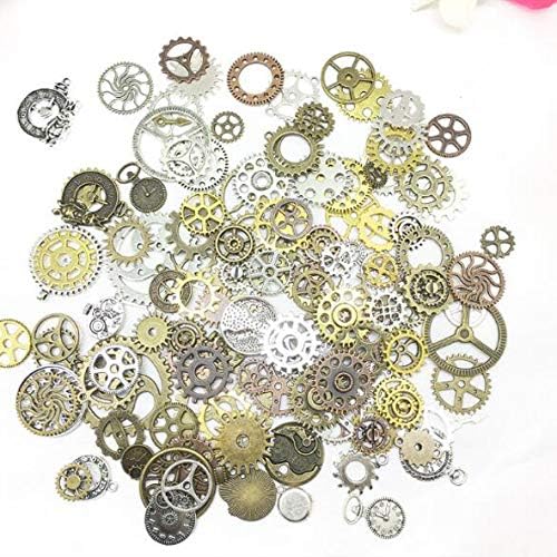 4 Different Styles of DIY Antique Metal Steampunk Gear Charm Pendant Clock Wheel Craft, Jewelry Making Accessories 100 Grams (About 80 Pieces)
