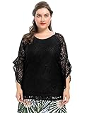 Chicwe Women's Lined Plus Size Floral Lace Tunic Top With Bell Sleeves 1X-4X