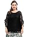 Chicwe Women's Lined Plus Size Floral Lace Tunic Top With Bell Sleeves 1X-4X