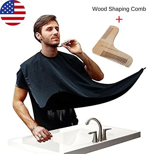 Beard Cape Apron for Shaving 2018 - Beard Bib Catcher Trimming Apron - With Hair Shaping Tool &amp; With Mirror Suction Cups - Clog-Free Drain Grooming Cape Apron - Unique Gifts For Men Ideas Hair Catcher