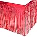 Leegleri 2 Pack Red Metallic Foil Fringe Table Skirt Tinsel Party Plastic Table Skirt Banner for Parade Floats Mardi Gras Party Decoration（L108 inH 29in）