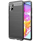 GSDCB Samsung Galaxy A51 Case, Air Cushion Shockproof Carbon Fiber Protective Case with Brushed Texture Soft Flexible TPU Ultra Thin Slim Fit Design for Women Men Girls Kids Boys (Black)