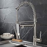 Fapully Contemporary Spring Single Handle Kitchen Sink Faucet with Pull Down Sprayer, Brushed Nickel