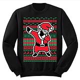 fresh tees Dabbing Santa Claus Ugly Christmas Sweater Holiday Sweatshirt (Small, Black)