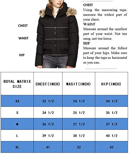 Royal Matrix Women's Classic Bomber Short Down Jacket with Removable Faux Fur (Black, Medium)