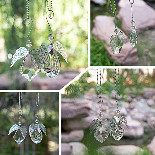 Clear Angel Crystal Prism - Window Prism Rainbow Large Crystal Suncatcher for Windows Outdoor Garden Christmas Hanging Decor Set of 2 (Angel Wings)