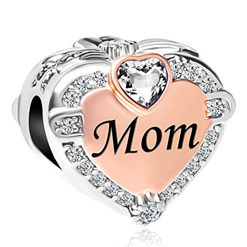 CharmSStory Heart Mom Rose Gold Plated Charms Beads for European Bracelets (April) (Pandora Best Mom Charm)