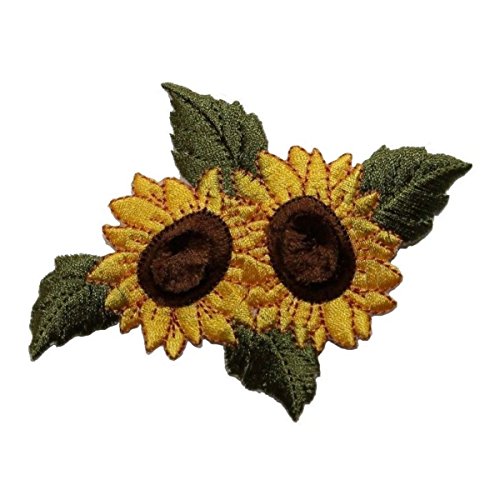 ID #6037 Fuzzy Yellow Sunflower Garden Flower Plant Pair Iron On Applique Patch