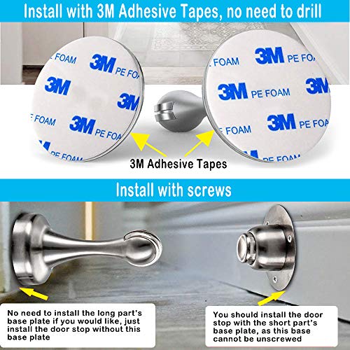 Shackcom 2 Pack Magnetic Door Stop, Stainless Steel Door Stopper in Brushed Nickel, Door Holder for Wall or Floor Mount with Screws, or 3M Double-Sided Adhesive Tape No Need to Drill - DS818 - Thumbnail 2
