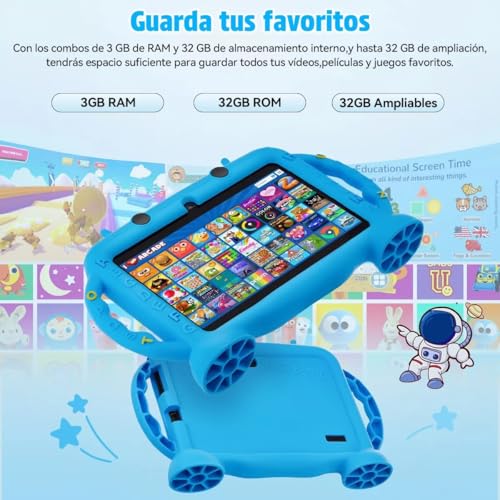 CNHVEIF Tableta para Niños, Tablet Infantil de 7 Pulgadas | Tablet para Niños Pequeños, IWAWA preinstalada, con WIFI Bluetooth, Larga Duración Tablet Regalos para Niños(azul)