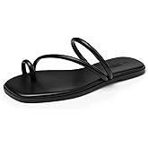 Rihero Women's Slide Sandals Comfortable Square Toe Beach Slip On Strappy Thong Flat Sandals