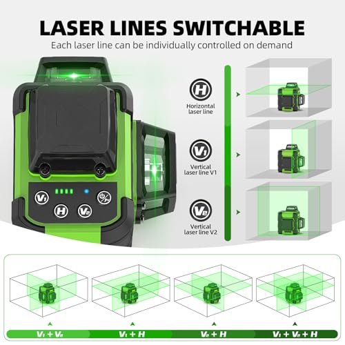 Huepar 3 x 360° Cross Line Laser with 127 cm Tripod, Laser Spirit Level Leveling Device Self-Levelling with Pulse Mode, for Indoor and Outdoor Use, Green Line Laser for Construction Projects and Renovation