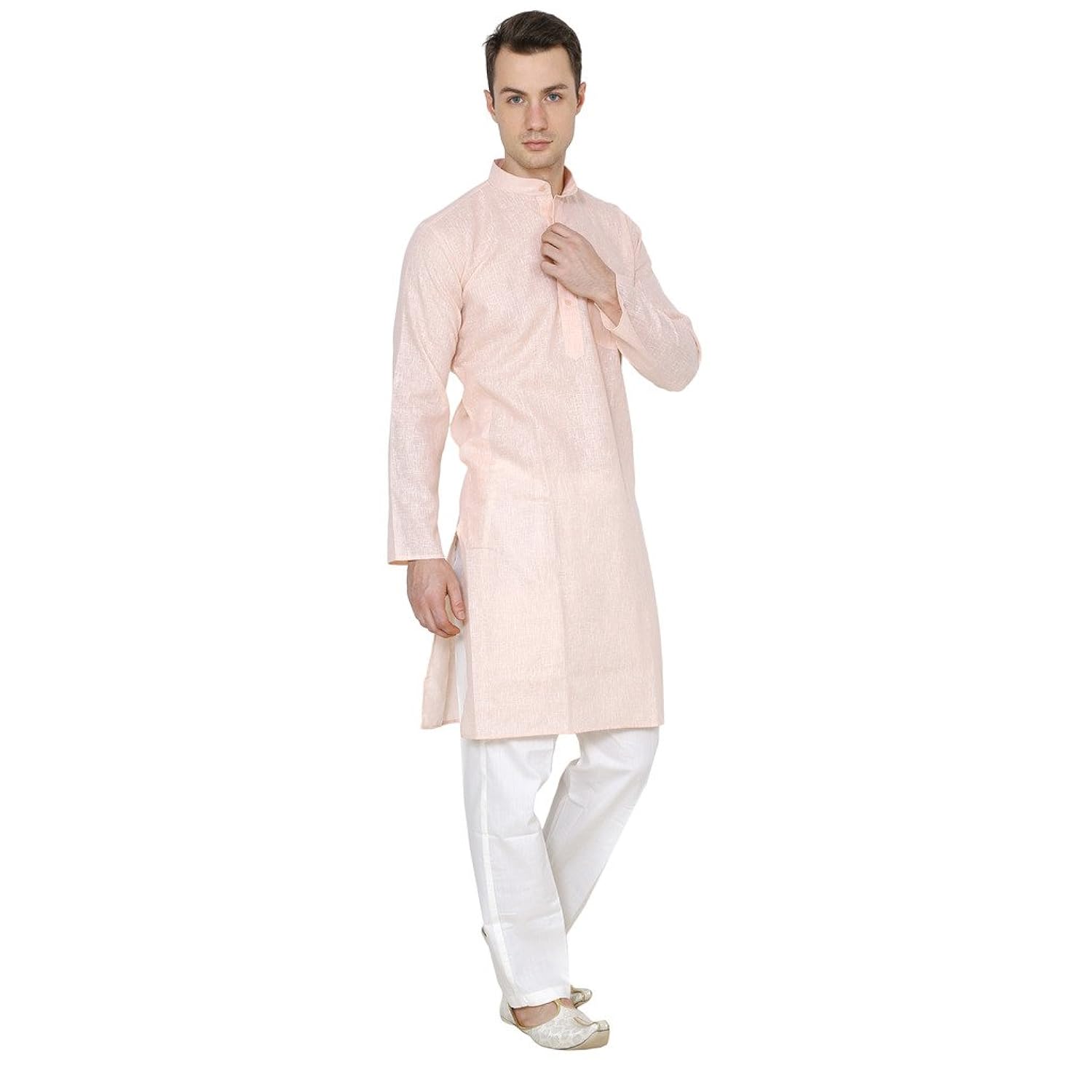 royal kurta men's orange cotton linen kurta pyjama