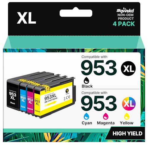 Sqwekd 953XL Remanufactured Cartridges for HP 953XL Multipack Compatible for HP Officejet Pro 7720 7740 8715 8210 8710 7730 8216 8218 8718 8719 8720 8725 8730 8740 (Black Cyan Yellow Magenta)
