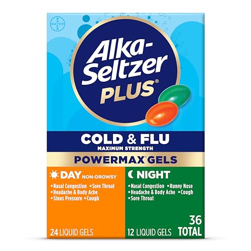 Alka-Seltzer Plus Power Max Cold & Flu Day+Night Medicine: Cough Suppressant, Cold and Flu Medicine For Adults and Children 12 Years and Older, 36 Count, Packaging May Vary