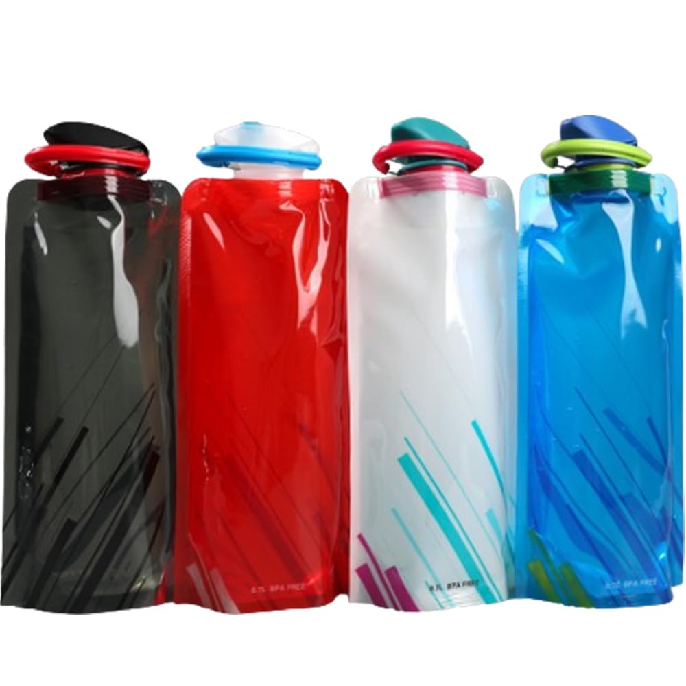 YUEYEHONGDYAIP Collapsible Foldable Water Bottle Set of 4 Flexible Water Bottle 650ml for Outdoor Sports Hiking Travel Cycling (Blue White Red Black)