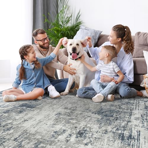 8x10 Area Rugs for Living Room Rug Washable: Modern Large Rug for Dining Room Bedroom Carpet Non Slip 8 by 10 Indoor Abstract Nursery Home Office Blue Grey
