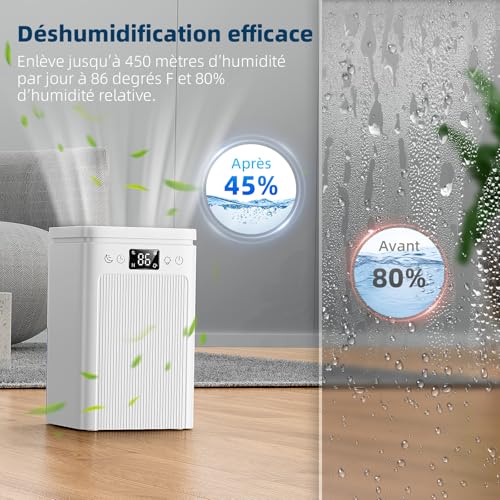 Electric Home Dehumidifier Anti Mould 2200 ml Portable – Ultra Quiet, Timer 2-12 h, Automatic Shut-off | 7 Colours LED | for Bathroom, Bedroom, Wardrobe (Pink)
