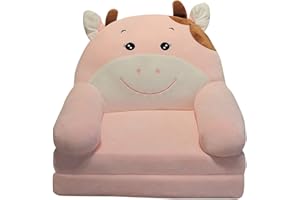 KORANOR Plush Foldable Kids Sofa Cover Backrest Armchair 2 in 1 Foldable Children Sofa Cute Cartoon Lazy Sofa Children Flip Open Sofa Bed for Living Room Bedroom Without Liner Filler (Z23-Pink, One Size)